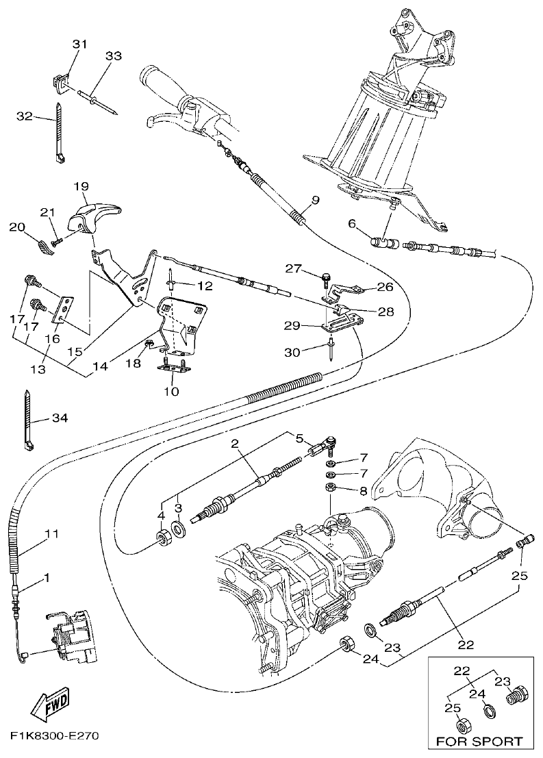 Yamaha F1KB CONTROL CABLE parts diagram